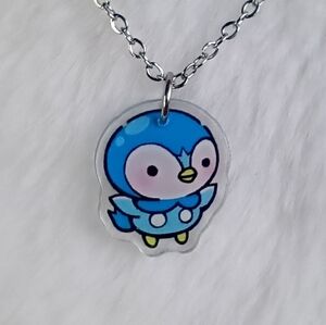 2/$10 Pokemon Stainless Steel Piplup Acrylic Charm Necklace